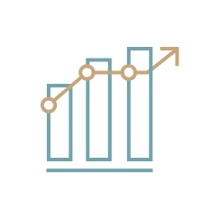 A graph with an arrow going down and up.