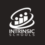 A black and white logo of intrinsic schools