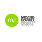 A green and white logo for moving everest charter school.